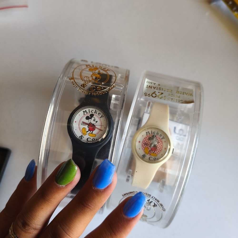 90s Disney Mickey Lorus Plastic Jelly Watch Bundle Lot Black Cream Quartz Style